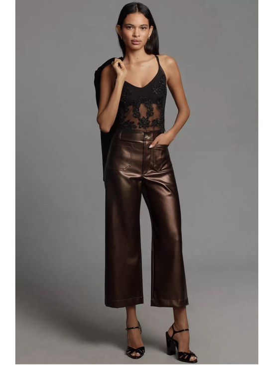 Anthropologie Pants - Anthropologie Maeve Colette Cropped Wide Leg Pants Faux Leather Brown 28